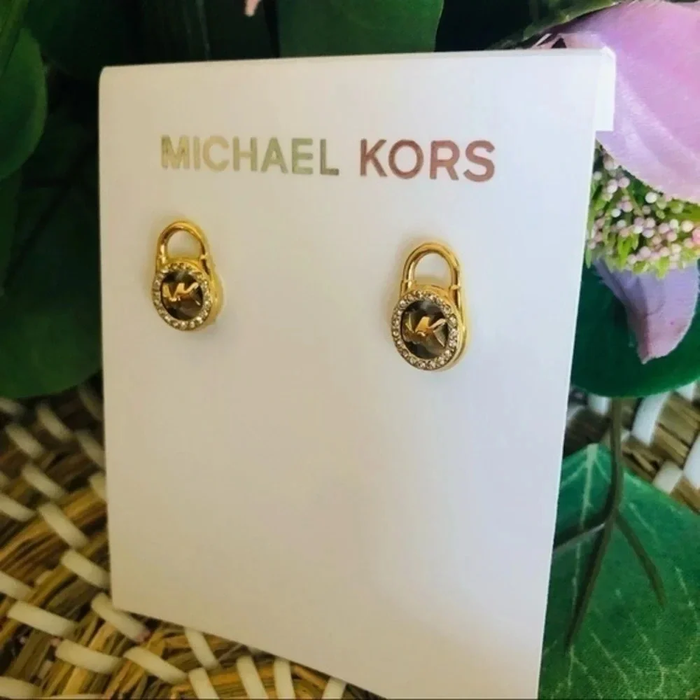 Michael Kors Rose Gold Padlock Stud Earrings Lock Design NWT